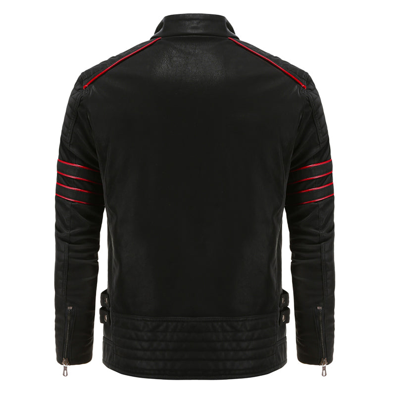 Travis - Elegant zwart leer rood gestreept bikerjack