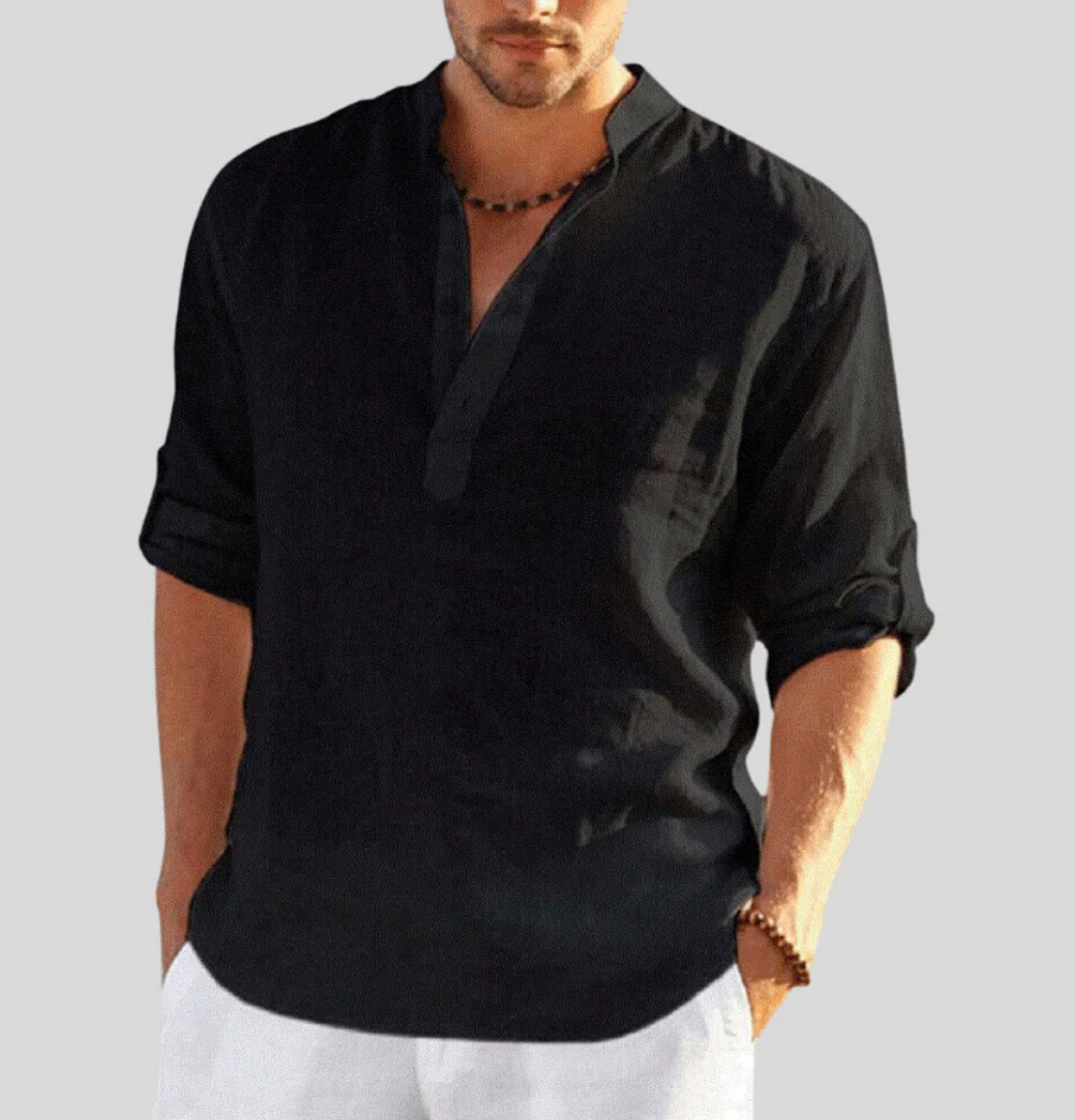 Lars - Linnen Casual Henley Shirt