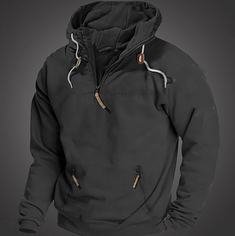 Chris - Heren comfortabele outdoor hoodie in een klassieke zwarte kleur, met trekkoorden en een sportief ontwerp. Perfect voor een casual en actieve uitstraling tijdens buitenactiviteiten