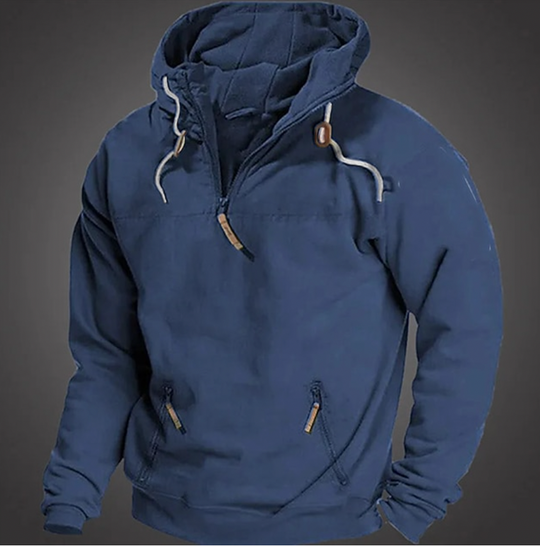 Chris - Heren comfortabele outdoor hoodie in een diepe marineblauwe kleur, met trekkoorden en een sportief ontwerp. Ideaal voor een casual en actieve look tijdens buitenactiviteiten.