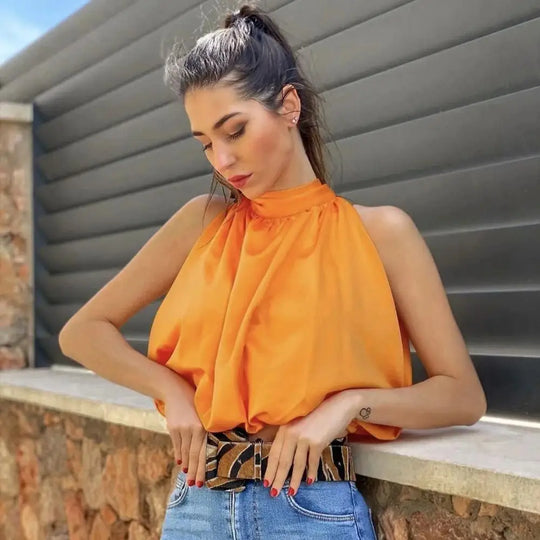 Selina | Sexy cropped haltertop voor dames | Oranje