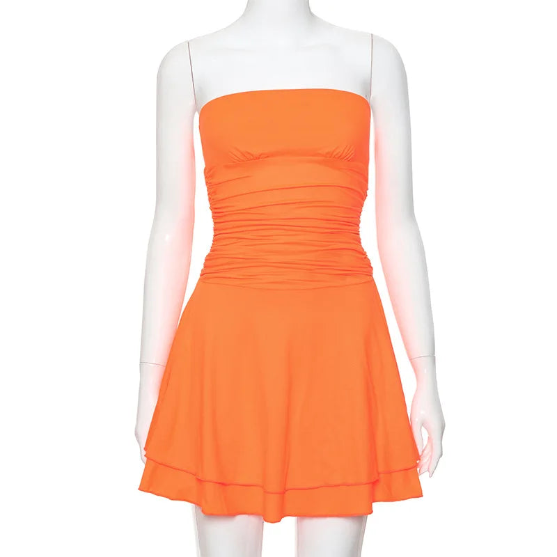 Celina | Off-shoulder mini-jurk met lange mouwen | Oranje