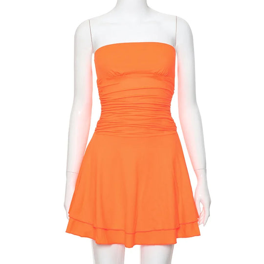 Celina | Off-shoulder mini-jurk met lange mouwen | Oranje