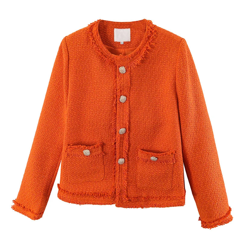 Isabella | Enkelrij tweed jas voor dames | Oranje