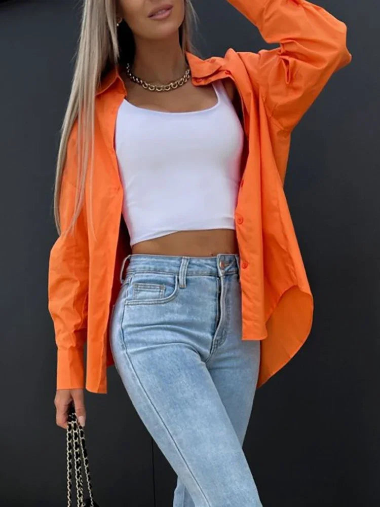 Lucia | Casual blouse met V-hals en lange mouwen | Oranje