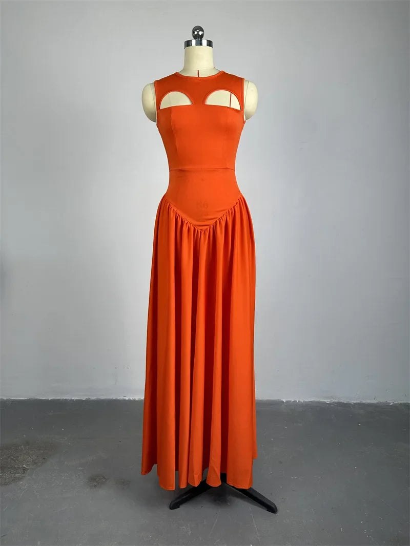 Sienna | Losse boho maxi-jurk met hoge taille voor dames | Oranje