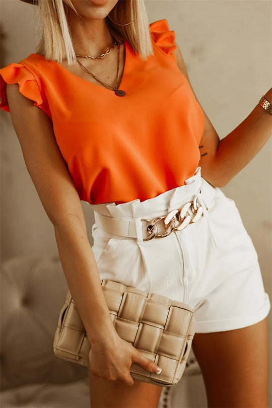 Amara | Elegante cropped blouse met V-hals | Oranje