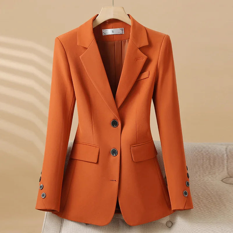 Elvira | Enkelrij blazer met lange mouwen | Oranje