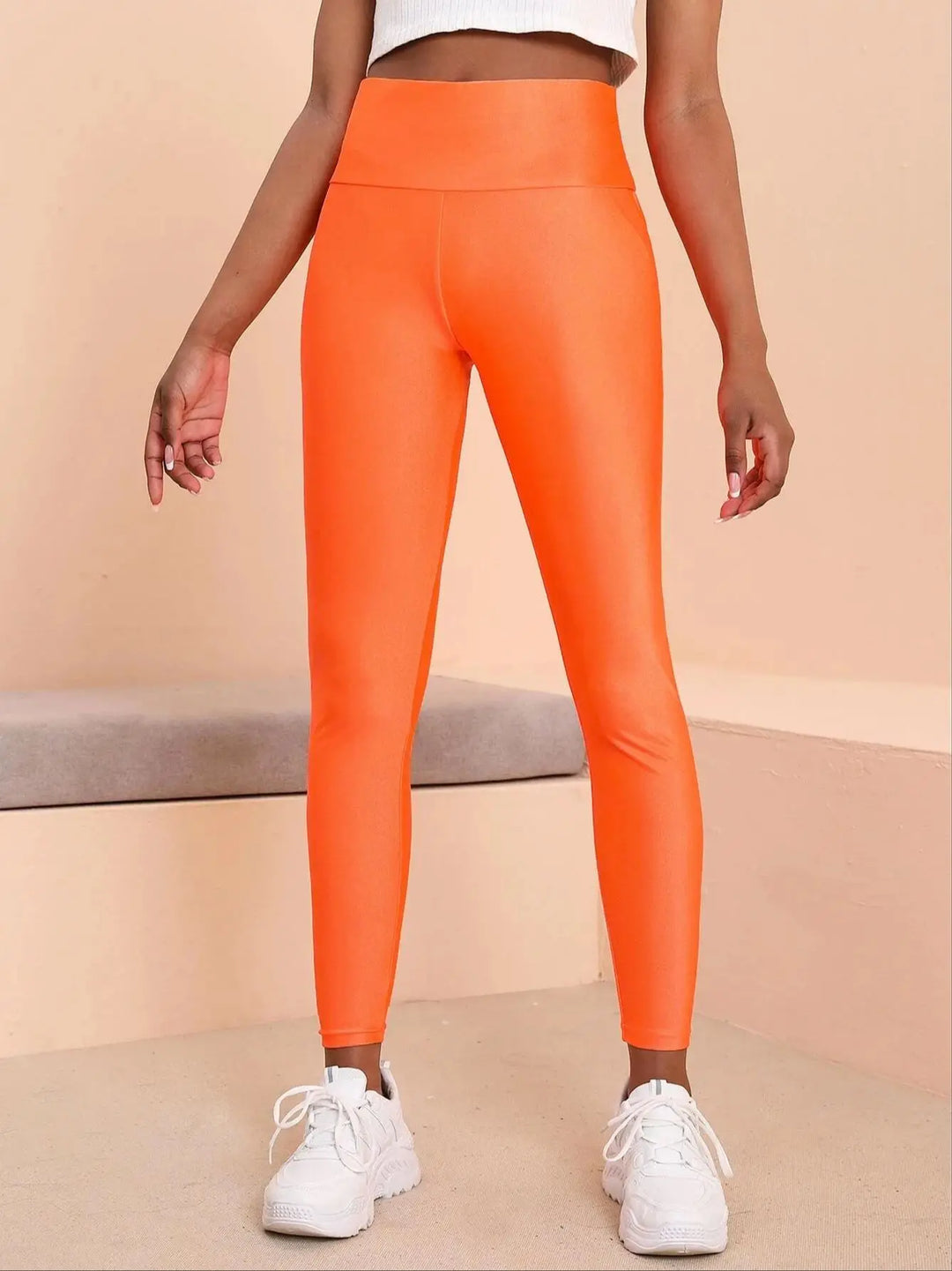 Rivana | Glanzende high-waisted leggings voor dames | Oranje