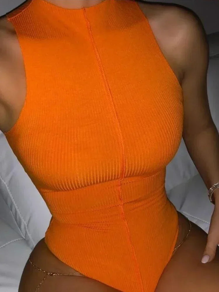 Liora | Mouwloze bodycon bodysuit voor dames | Oranje