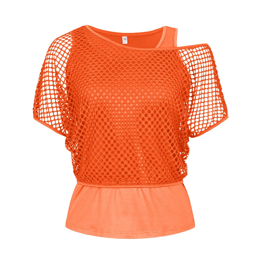 Lina | Vrouwen Mesh Off-Shoulder T-shirt | Oranje