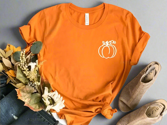 Mila | Kawaii herfst T-shirt met pompoenprint voor dames | Oranje