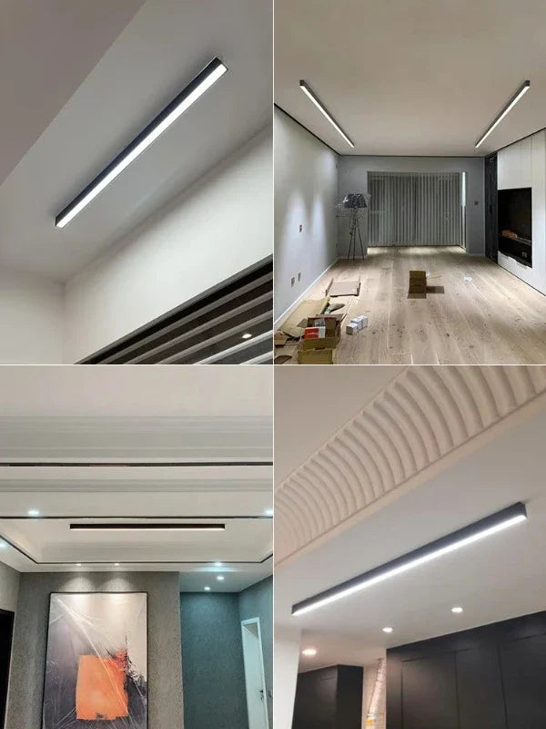 Strakke en moderne LED plafondlamp, geïntegreerd in het plafond voor een minimalistische uitstraling.