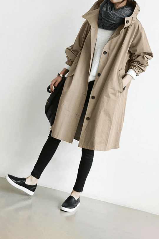 Lena - Stijlvolle Oversized - Jas met Knoopsluiting en Lange Mouwen