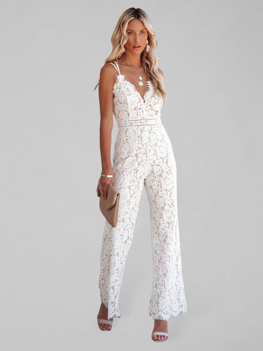 Julie - Effen kanten jumpsuit met diepe V-hals